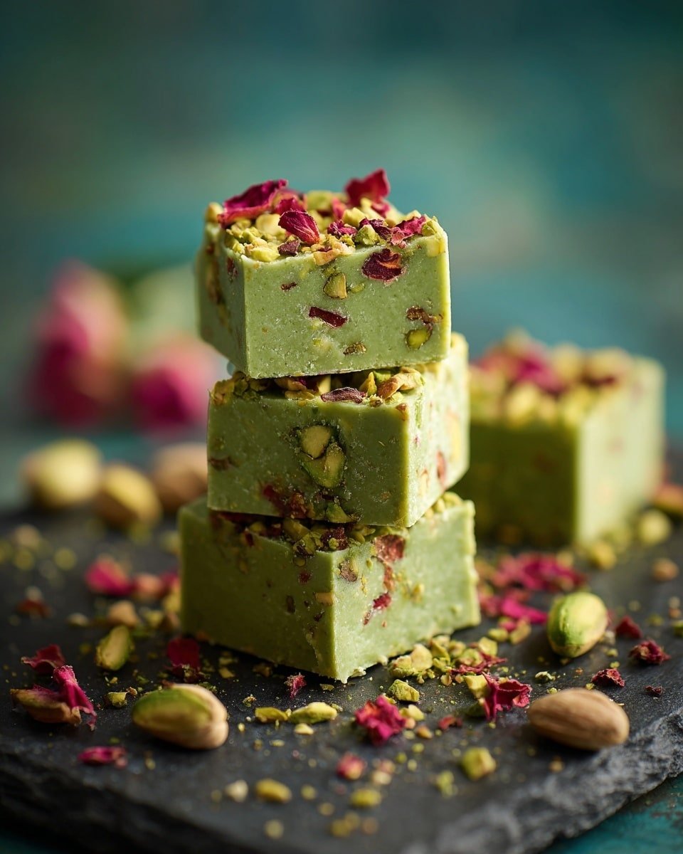 Pistachio Fudge Recipe - Recipe Image — Pistachio Fudge, homemade nutty fudge, white chocolate pistachio dessert, easy fudge recipes, holiday fudge ideas