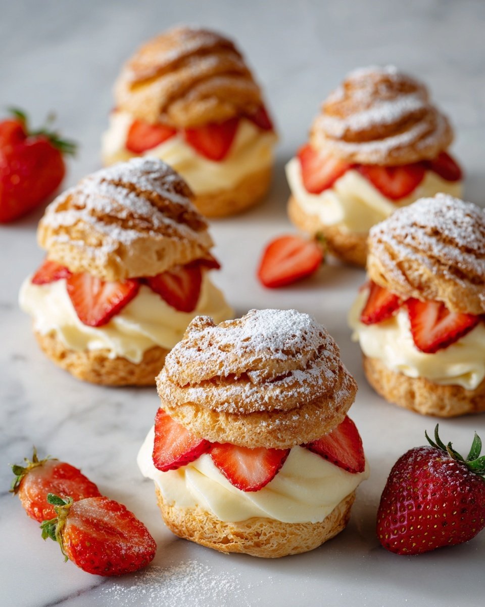 Strawberry Cream Puffs Recipe - Recipe Image — Strawberry Cream Puffs, how to make strawberry cream puffs, easy cream puff dessert with strawberries, homemade strawberry cream puffs, best strawberry cream puff recipe