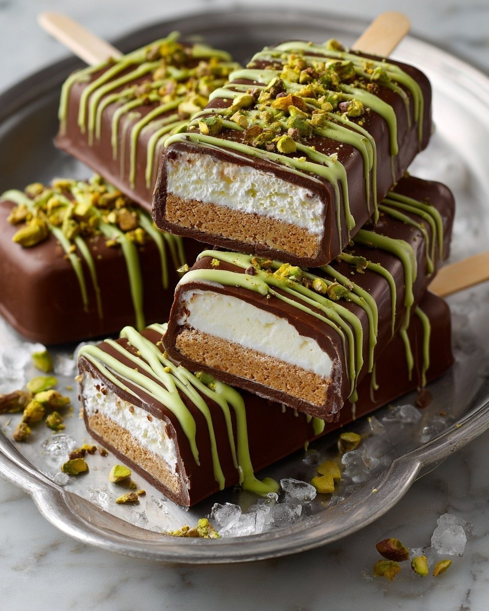 Dubai Pistachio Ice Cream Bars Recipe - Recipe Image — Dubai Pistachio Ice Cream Bars, Middle Eastern dessert ideas, no-bake ice cream bars, pistachio dessert recipes, crunchy pistachio ice cream bars