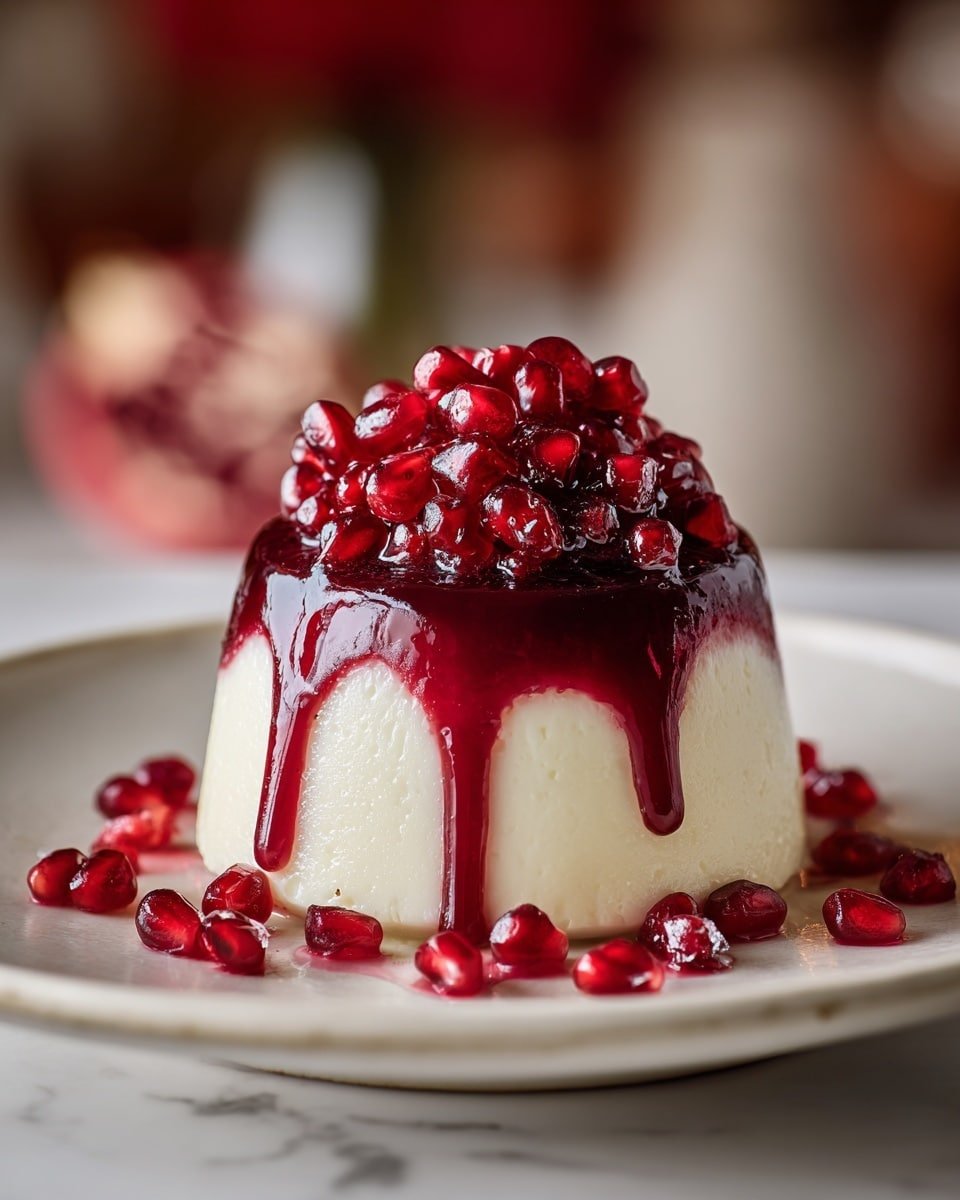 Glossy Pomegranate Mousse Dome with Chocolate Shell Recipe - Recipe Image — Glossy Pomegranate Mousse Dome with Chocolate Shell, elegant pomegranate mousse dessert, chocolate shell dessert recipe, festive fruit mousse dome, Valentine's chocolate mousse