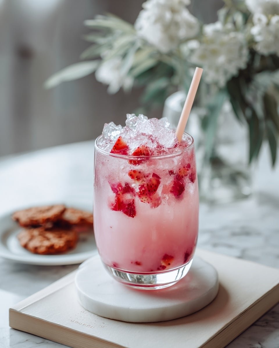 Strawberry Yakult Tea Refresher Recipe - Recipe Image — Strawberry Yakult Tea Refresher, strawberry tea drink, jasmine green tea recipes, healthy fruit tea beverages, easy homemade tea drinks