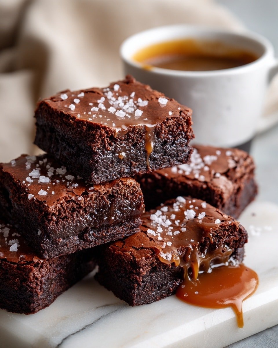Fudgy Salted Caramel Brownies Recipe - Recipe Image — Fudgy Salted Caramel Brownies, salted caramel brownies recipe, rich chocolate brownies, homemade caramel brownies, easy brownie recipes