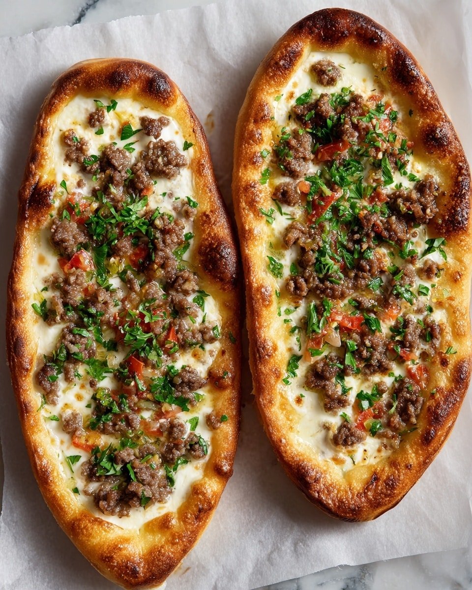 Cheesy Turkish Pide with Spiced Beef Recipe - Recipe Image — Cheesy Turkish Pide with Spiced Beef, Turkish pide recipe, Turkish beef pide, cheesy Turkish flatbread, spiced beef stuffed bread