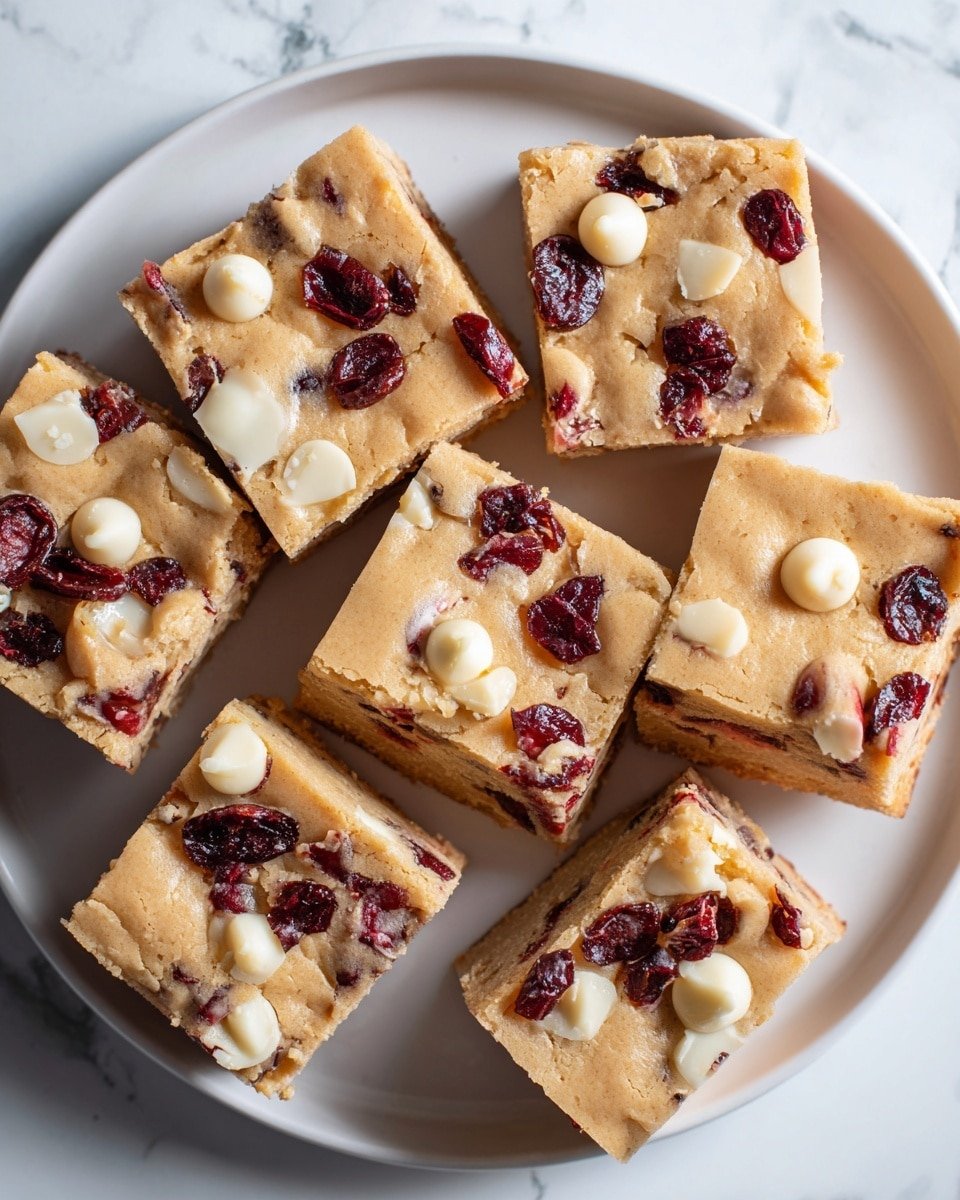 Cranberry White Chocolate Bliss Blondies Recipe - Recipe Image — Cranberry White Chocolate Bliss Blondies, cranberry blondie recipe, white chocolate cranberry dessert, easy blondie recipe, festive blondie bars