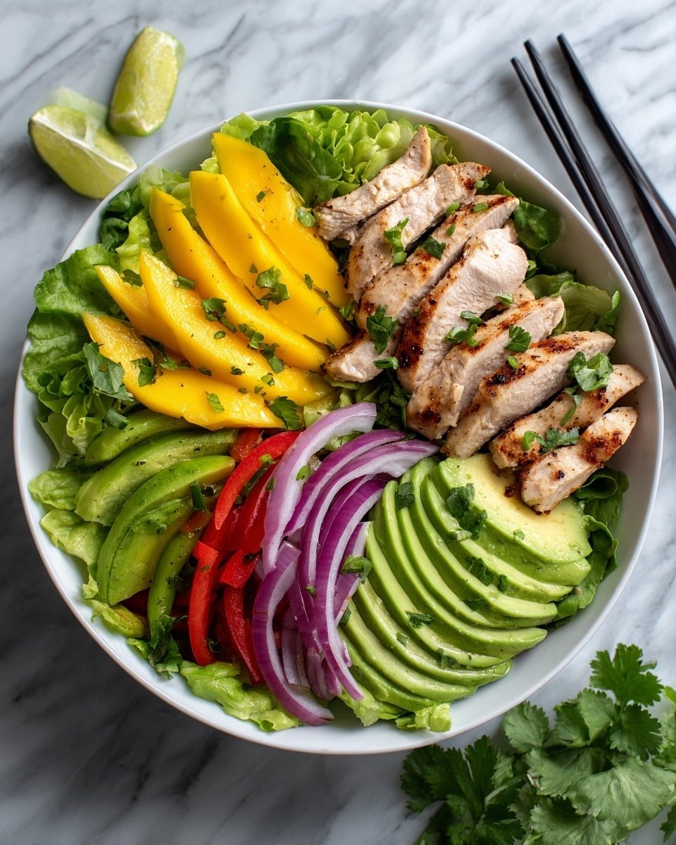 Grilled Sweet Chili Chicken and Mango Salad Recipe - Recipe Image — Grilled Sweet Chili Chicken and Mango Salad, healthy grilled chicken salad with mango, spicy chicken and fruit salad, easy sweet chili chicken dish, vibrant chicken mango salad