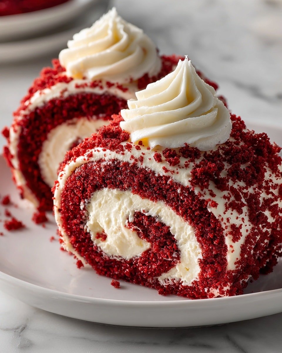 Red Velvet Cake Roll with Cream Cheese Filling Recipe - Recipe Image — Red Velvet Cake Roll with Cream Cheese Filling, Red Velvet Cake Roll, Cream Cheese Filled Cake Roll, Easy Red Velvet Cake Recipe, Festive Cake Roll Ideas
