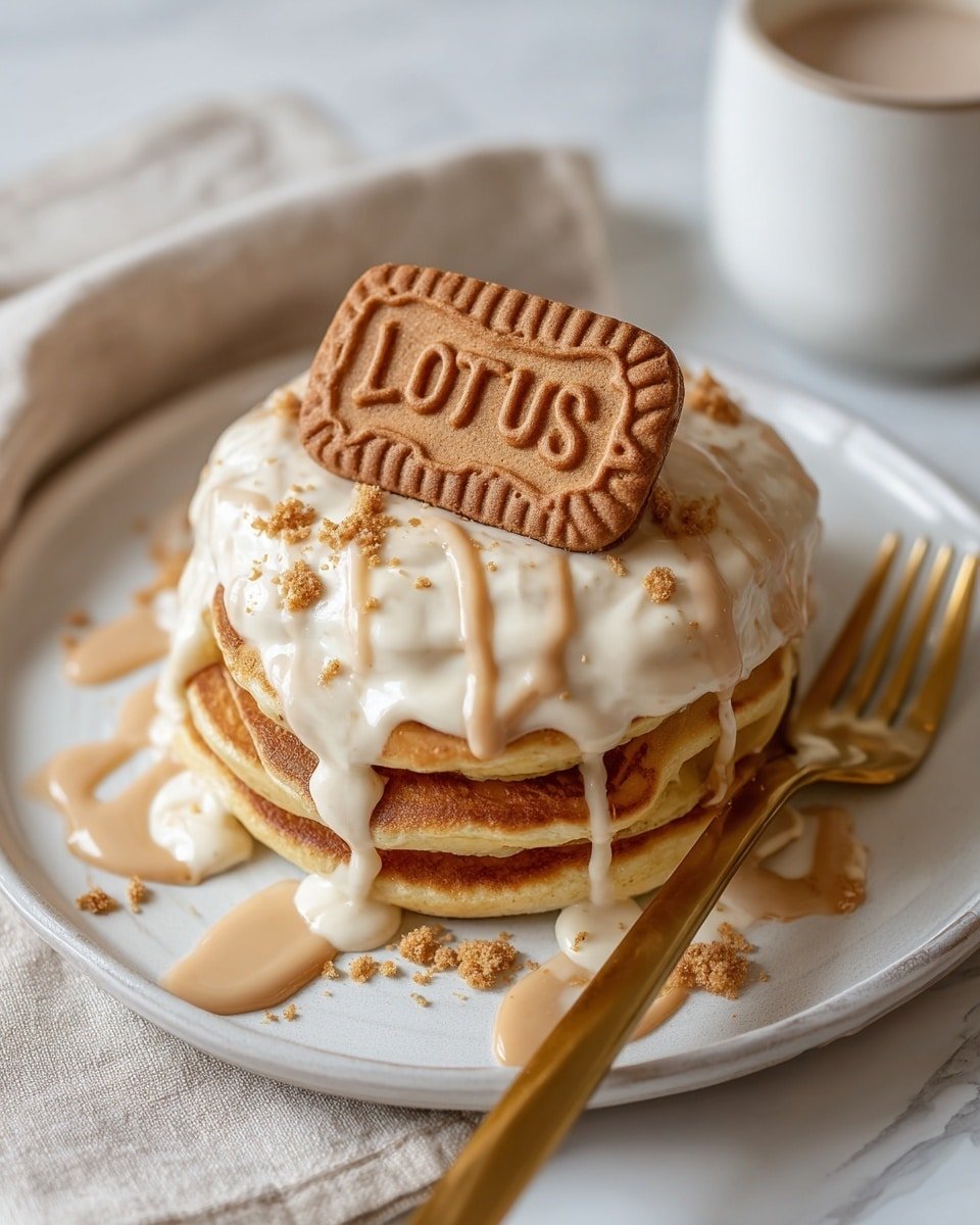 Biscoff Pancakes Recipe - Recipe Image — Biscoff Pancakes, Biscoff Pancakes Recipe, Biscoff Spread Breakfast, Fluffy Biscoff Pancakes, Biscoff Dessert Pancakes