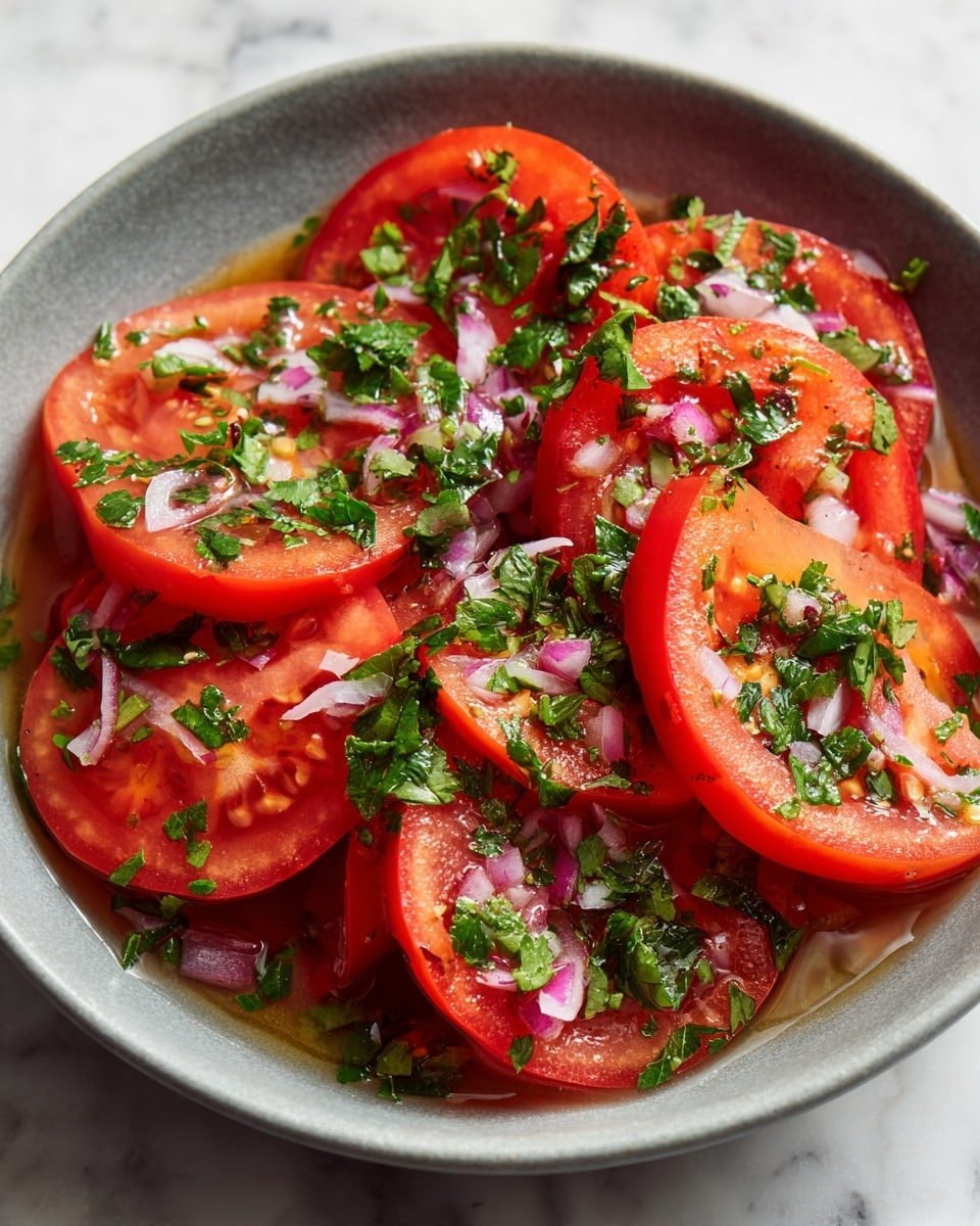 Marinated Tomato Salad Recipe - Recipe Image — Marinated Tomato Salad, easy tomato salad recipe, fresh summer salad, healthy vegetable side dish, flavorful marinated tomatoes