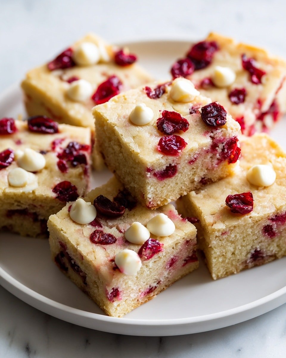 Cranberry White Chocolate Bliss Blondies Recipe - Recipe Image — Cranberry White Chocolate Bliss Blondies, cranberry blondie recipe, white chocolate cranberry dessert, easy blondie recipe, festive blondie bars