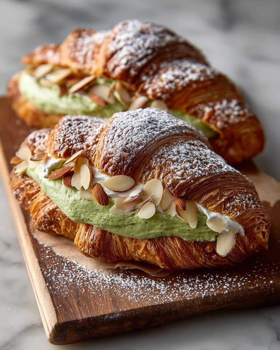 Matcha Almond Croissants Recipe - Recipe Image — Matcha Almond Croissants, matcha croissants with almond filling, flaky matcha croissant recipe, homemade matcha almond pastry, easy matcha croissants