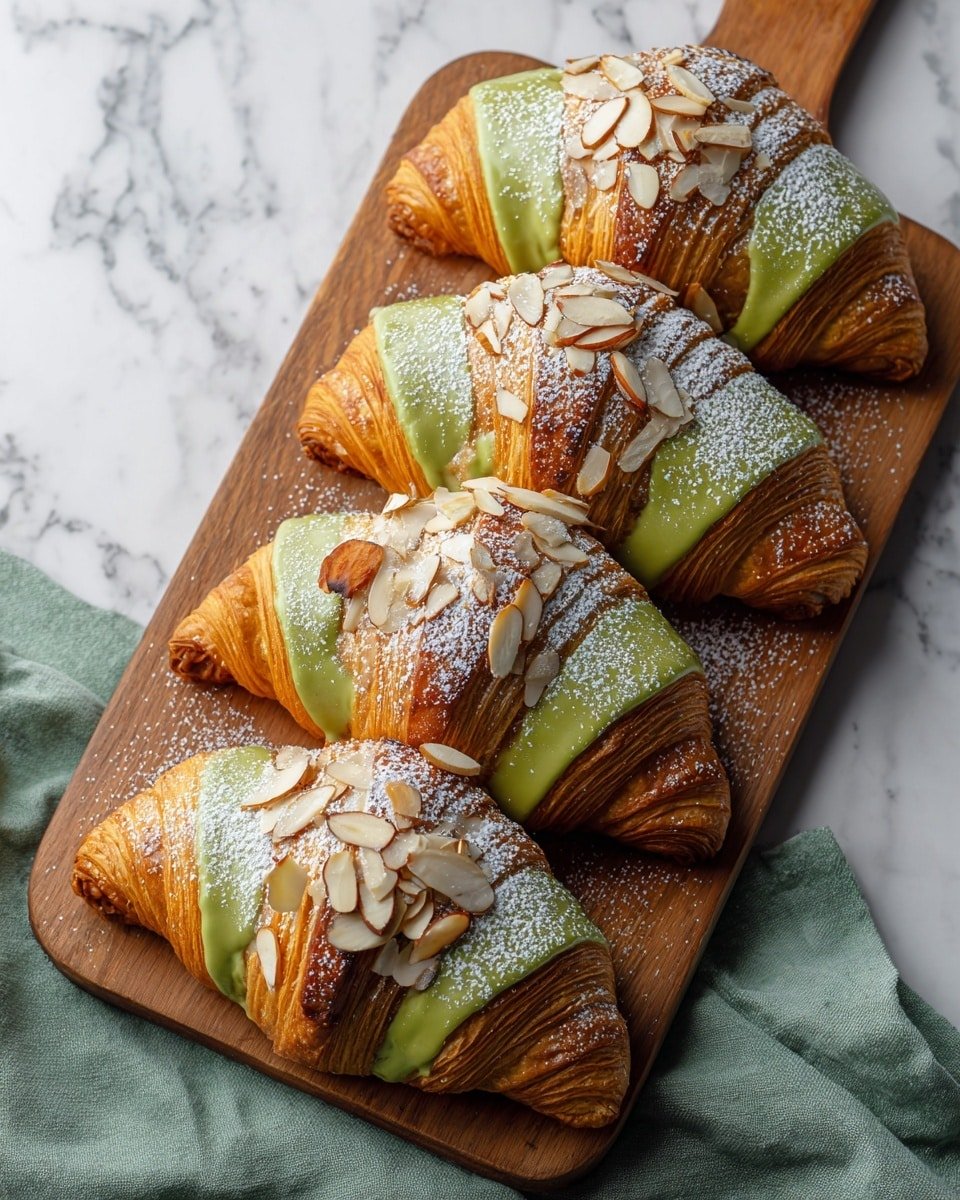 Matcha Almond Croissants Recipe - Recipe Image — Matcha Almond Croissants, matcha croissants with almond filling, flaky matcha croissant recipe, homemade matcha almond pastry, easy matcha croissants
