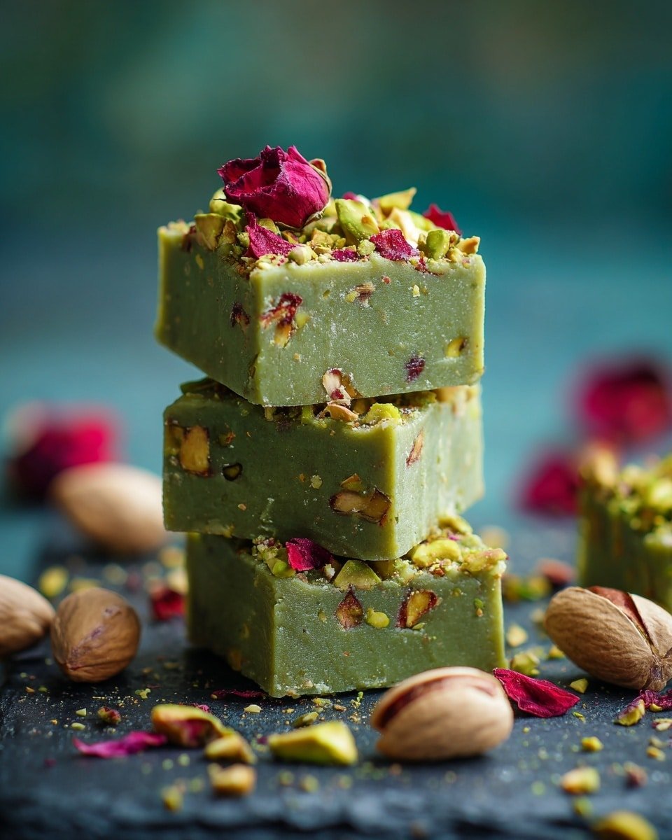 Pistachio Fudge Recipe - Recipe Image — Pistachio Fudge, homemade nutty fudge, white chocolate pistachio dessert, easy fudge recipes, holiday fudge ideas