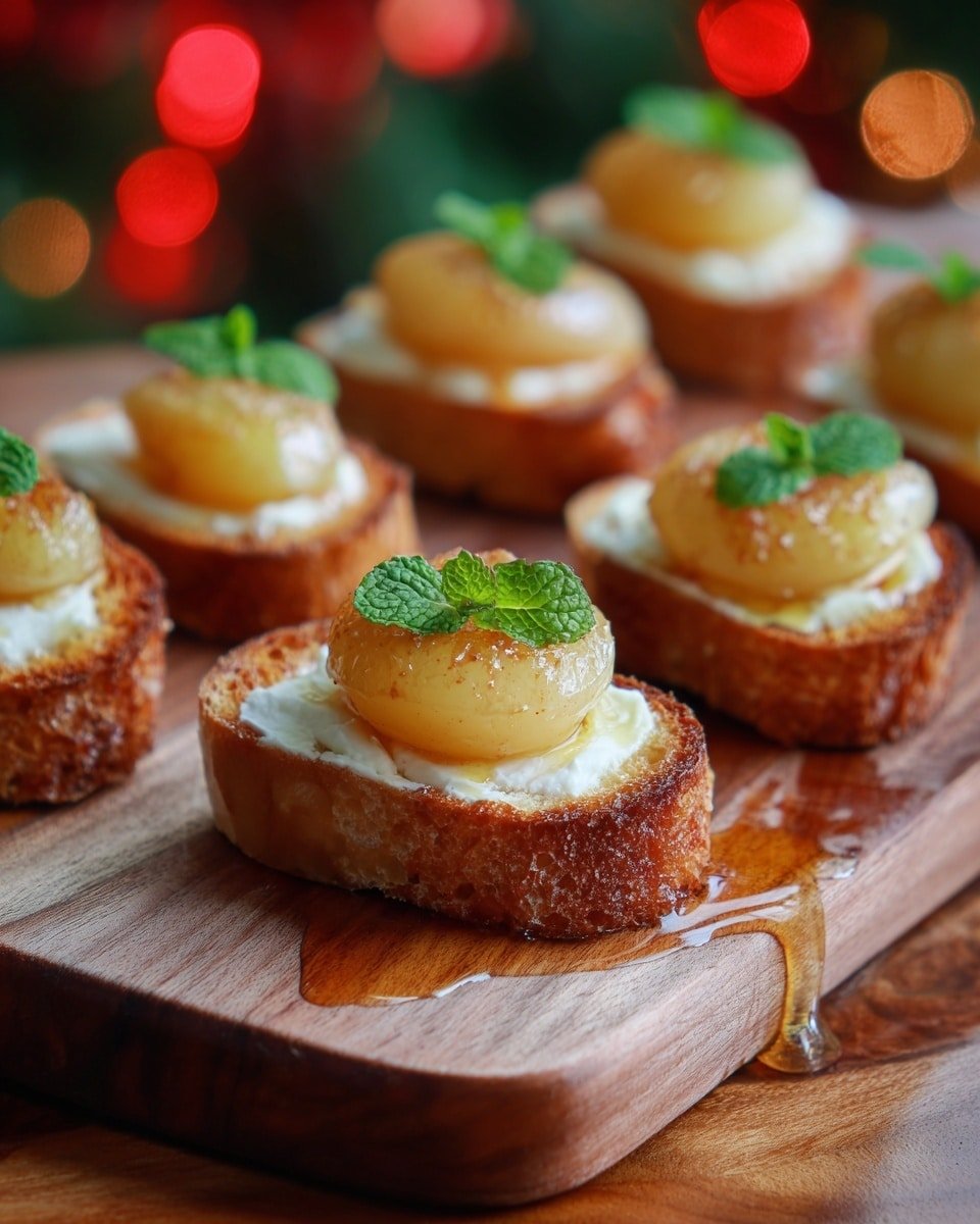 Brie Apple Honey Crostini Recipe - Recipe Image — Brie Apple Honey Crostini, Brie apple appetizer, easy crostini recipes, festive appetizer ideas, sophisticated brunch starters