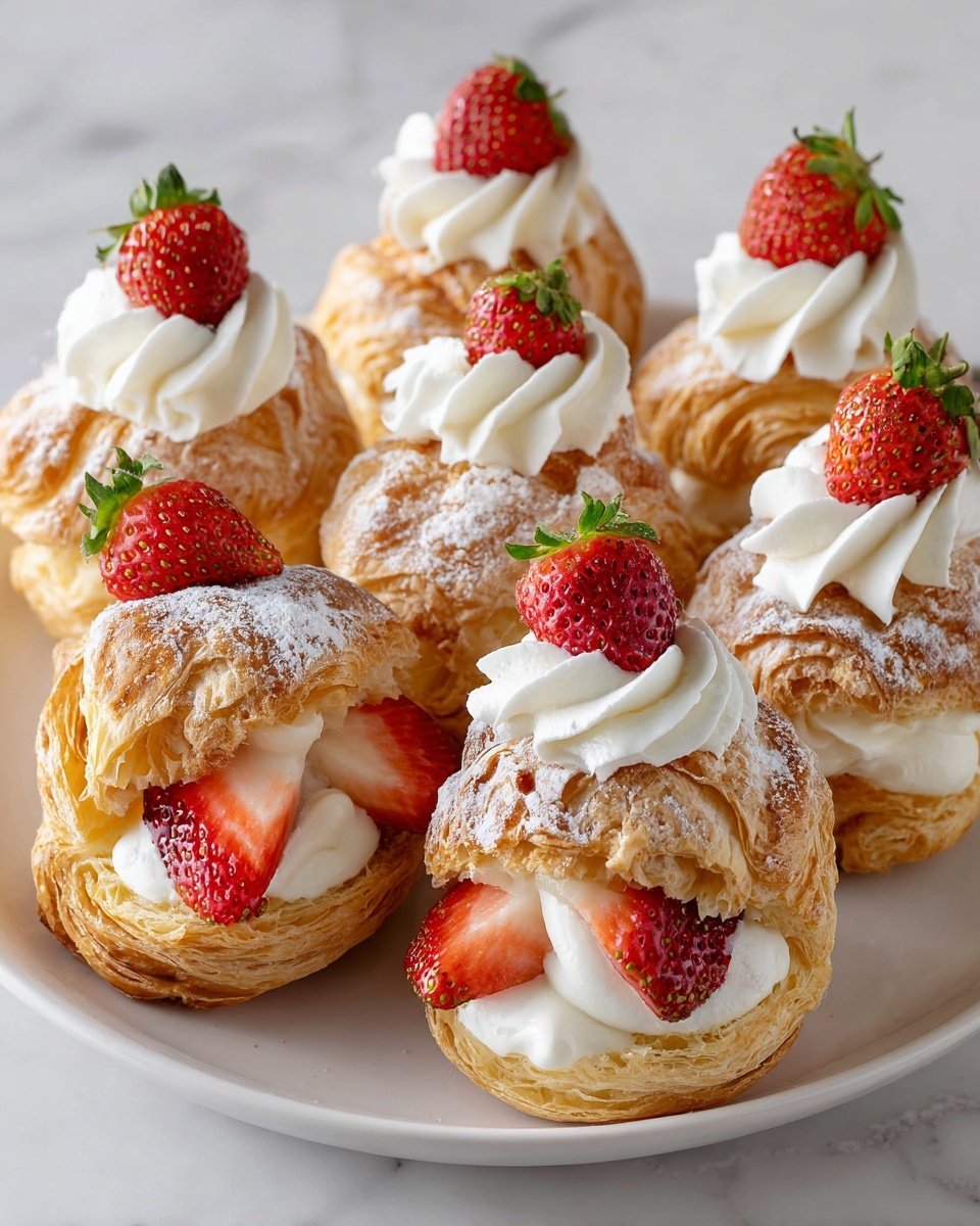 Strawberry Cream Puffs Recipe - Recipe Image — Strawberry Cream Puffs, how to make strawberry cream puffs, easy cream puff dessert with strawberries, homemade strawberry cream puffs, best strawberry cream puff recipe