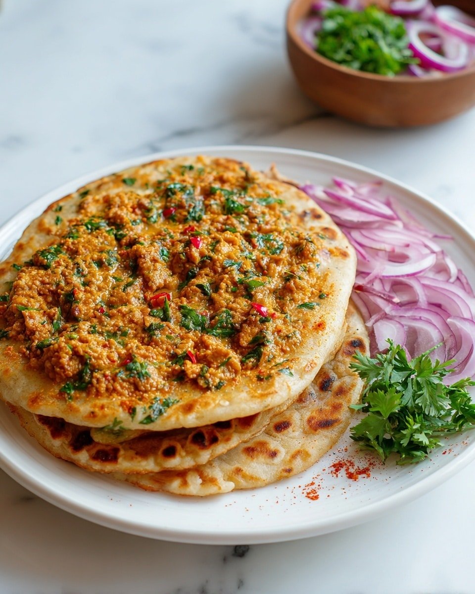 Lahmacun Recipe - Recipe Image — Lahmacun, Lahmacun recipe, homemade Lahmacun, Turkish Lahmacun, spicy meat flatbread