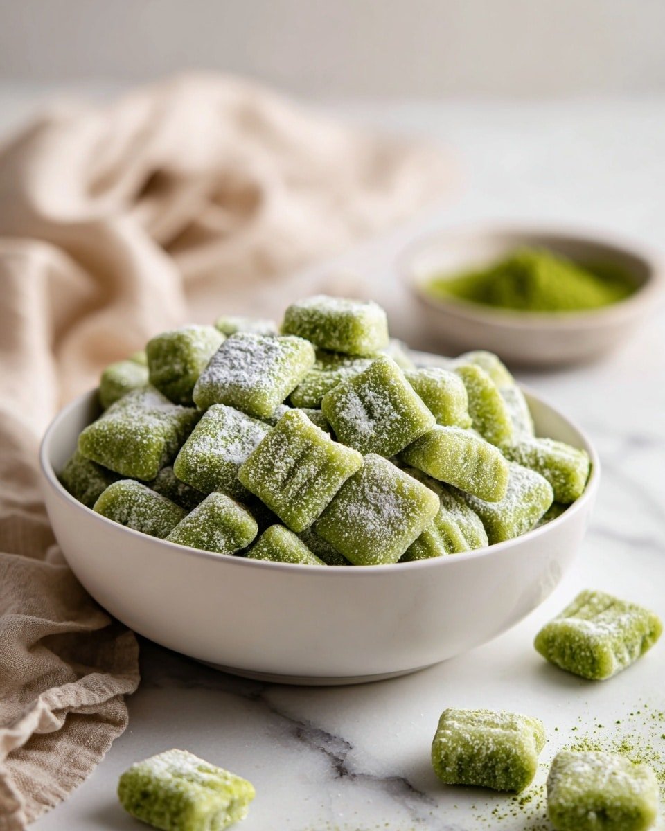 Matcha Puppy Chow Recipe - Recipe Image — Matcha Puppy Chow, Japanese green tea snack, easy matcha dessert, green tea Chex mix, quick matcha treat