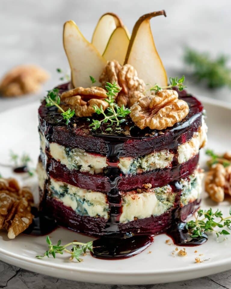 Roasted Beet Blue Cheese Towers with Pear & Balsamic Glaze Recipe