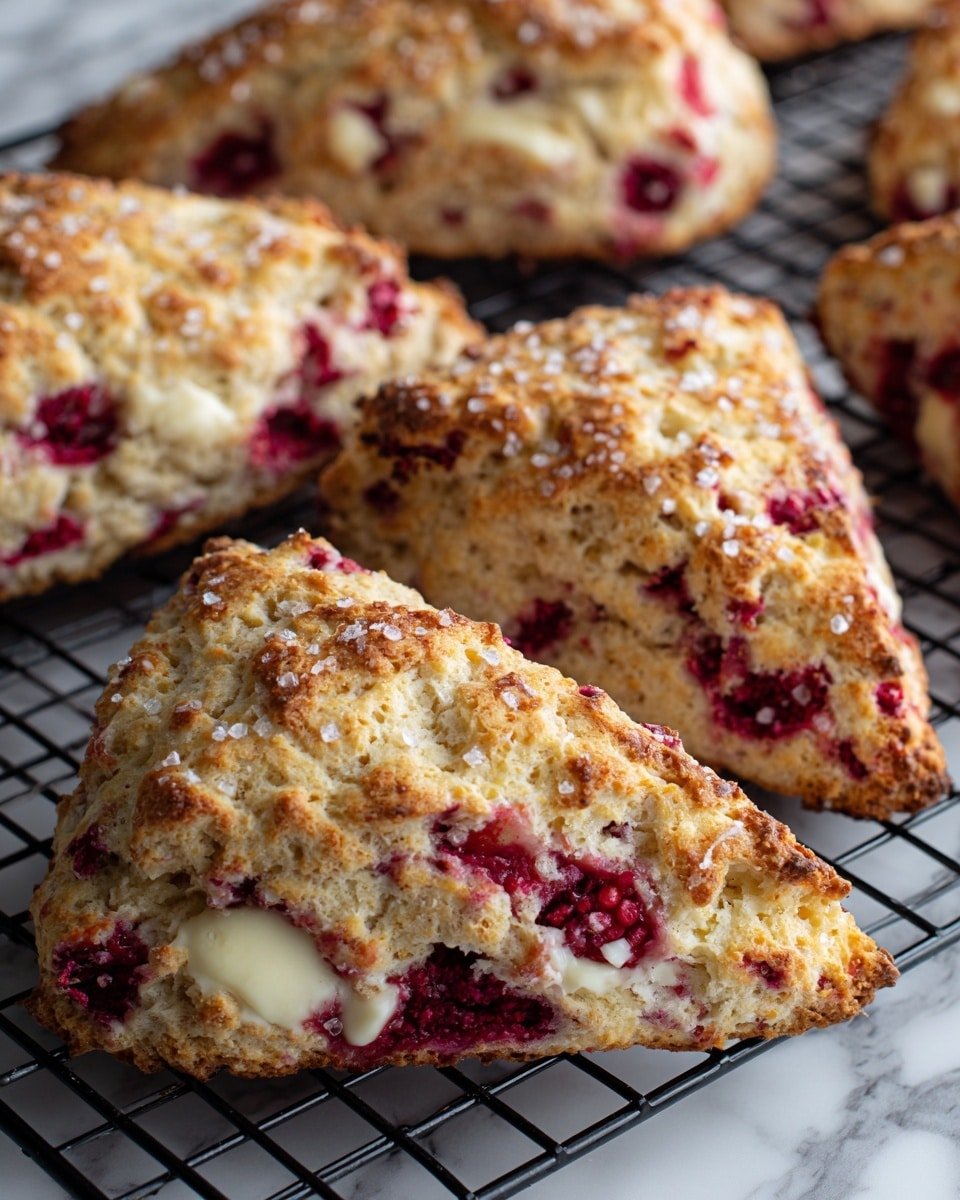 White Chocolate Raspberry Scones Recipe - Recipe Image — White Chocolate Raspberry Scones, raspberry scone recipe, white chocolate scones, easy scones with raspberries, homemade raspberry scones