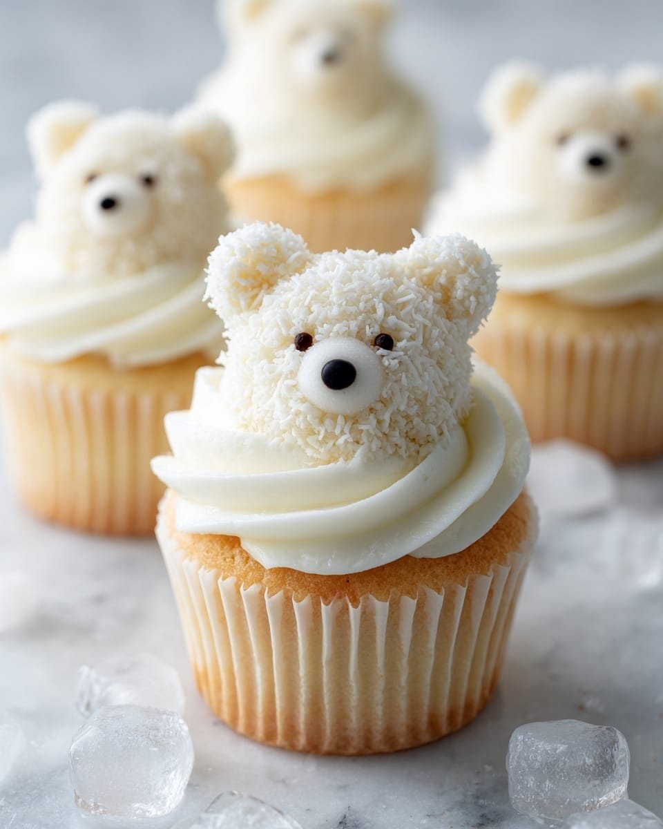 Polar Bear Cupcakes Recipe - Recipe Image — Polar Bear Cupcakes, how to make polar bear cupcakes, winter cupcake ideas, holiday baking with cupcakes, adorable polar bear dessert