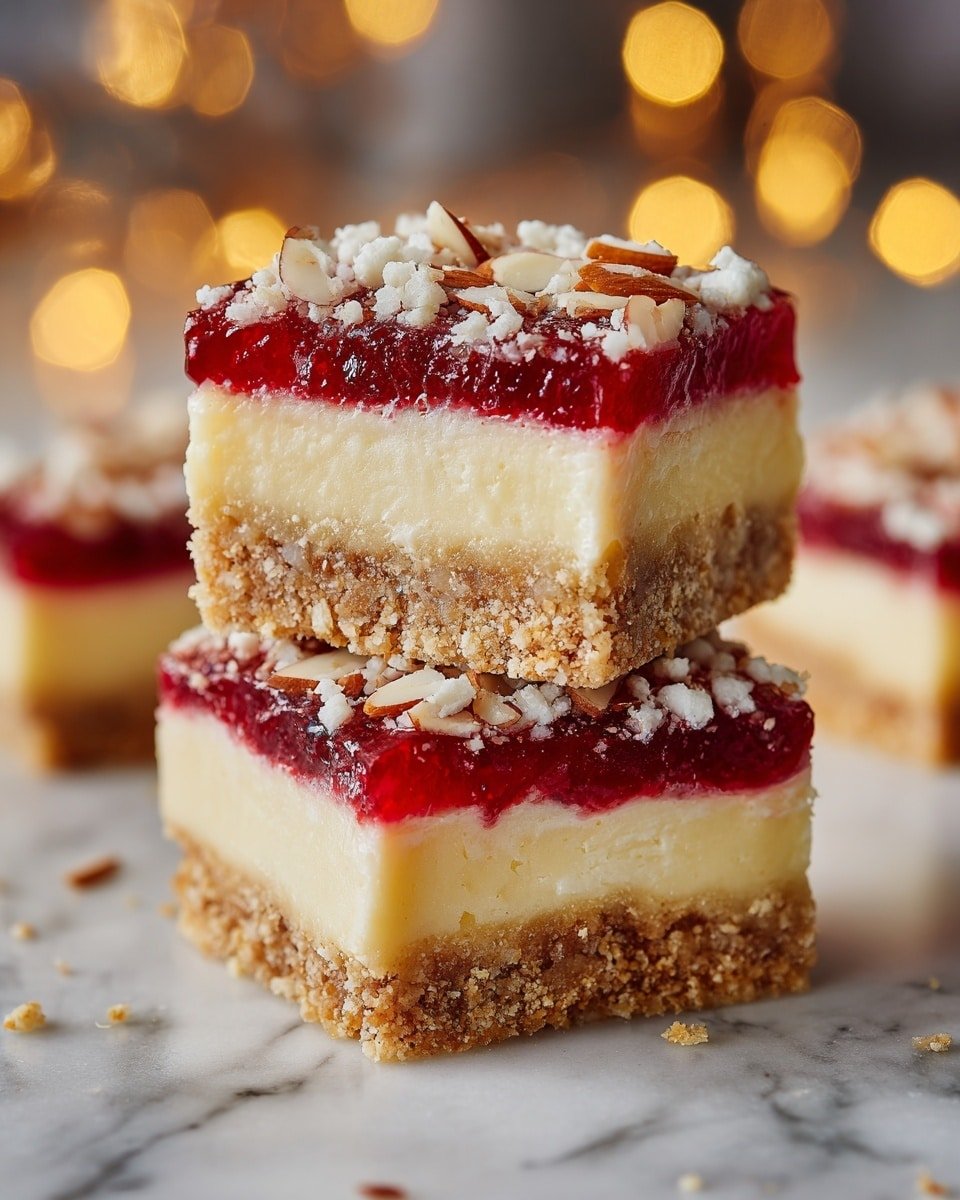 Christmas Cheesecake Bars Recipe - Recipe Image — Christmas Cheesecake Bars, festive dessert bars, holiday cheesecake dessert, cherry cheesecake bars, easy Christmas dessert