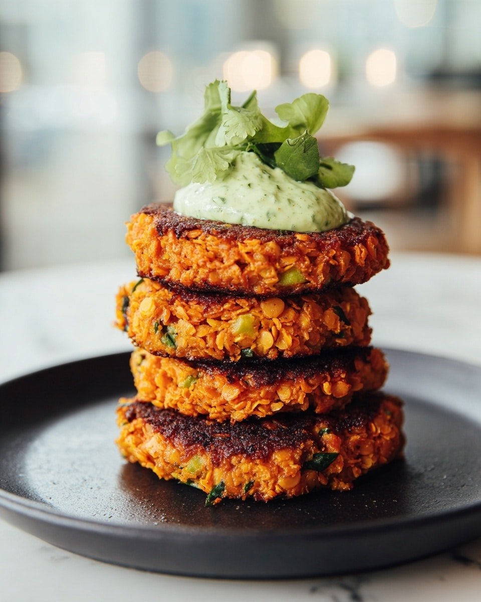 Crispy Sweet Potato & Red Lentil Patties with Creamy Avocado Cilantro Sauce Recipe - Recipe Image — Crispy Sweet Potato & Red Lentil Patties with Creamy Avocado Cilantro Sauce, healthy sweet potato lentil patties, vegan appetizer recipes, easy vegetarian patties, flavorful plant-based dishes
