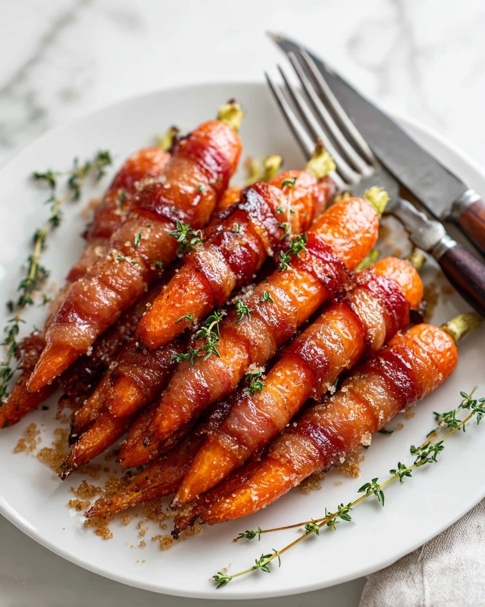 Maple Bacon Carrots Recipe - Recipe Image — Maple Bacon Carrots, roasted bacon and carrots, sweet and savory vegetable side dish, glazed carrot recipe, easy festive side dishes