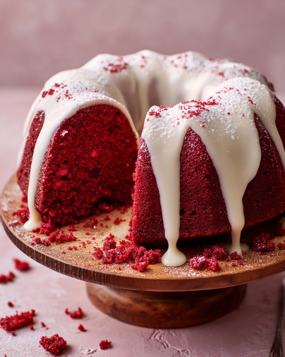 Red Velvet Bundt Cake with Cream Cheese Glaze Recipe - Recipe Image — Red Velvet Bundt Cake with Cream Cheese Glaze, easy red velvet cake recipe, moist bundt cake with cream cheese icing, festive red velvet dessert, homemade red velvet cake