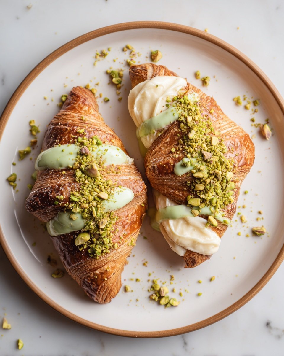 Easy Pistachio Croissants Recipe - Recipe Image — Easy Pistachio Croissants, pistachio croissants, flaky croissant recipe, pistachio cream filling, breakfast pastry ideas