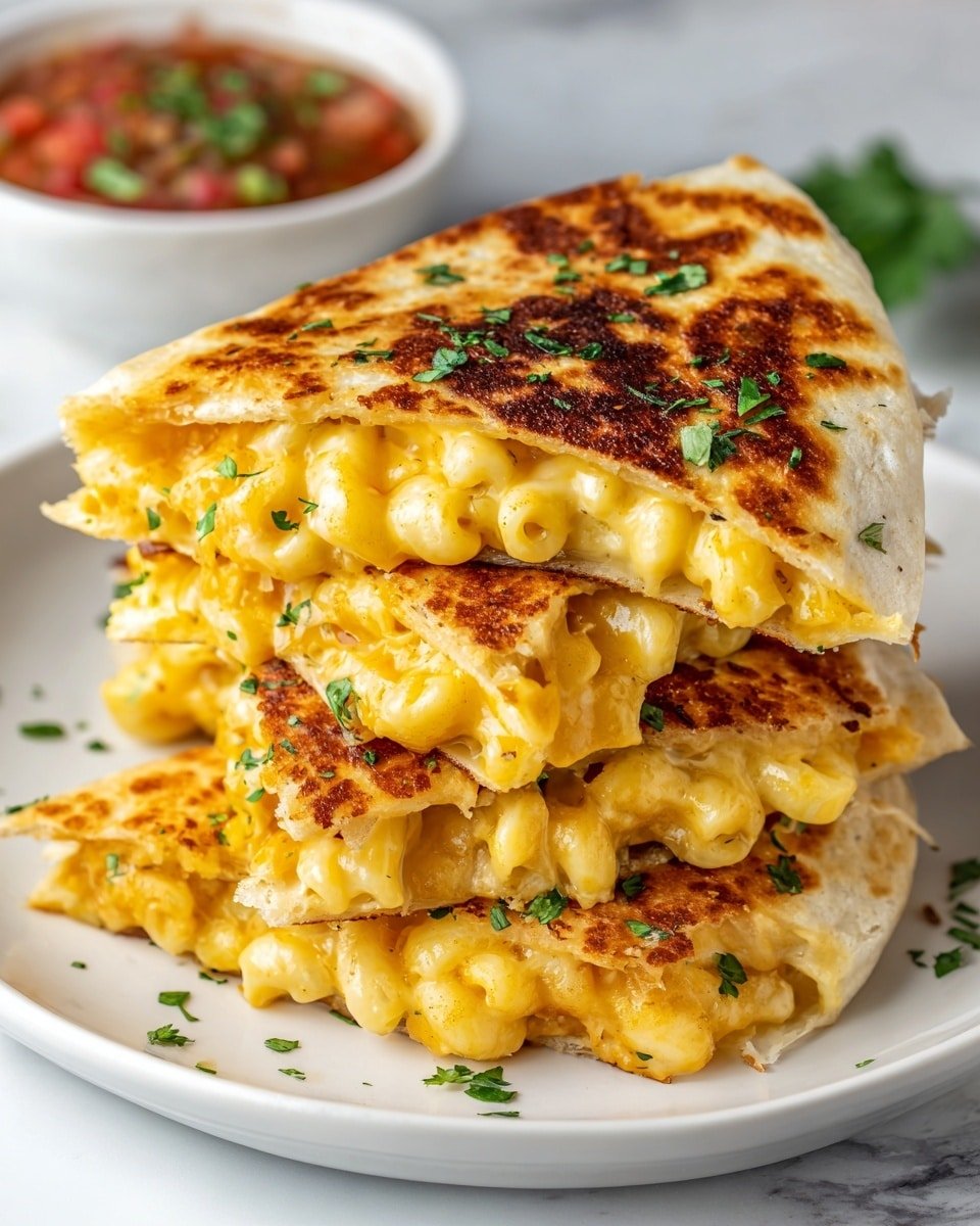Mac and Cheese Quesadillas Recipe - Recipe Image — Mac and Cheese Quesadillas, cheesy quesadilla recipe, easy comfort food, quick lunch ideas, leftovers makeover