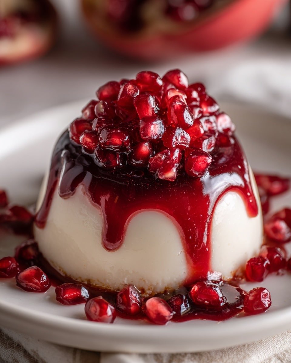 Glossy Pomegranate Mousse Dome with Chocolate Shell Recipe - Recipe Image — Glossy Pomegranate Mousse Dome with Chocolate Shell, elegant pomegranate mousse dessert, chocolate shell dessert recipe, festive fruit mousse dome, Valentine's chocolate mousse