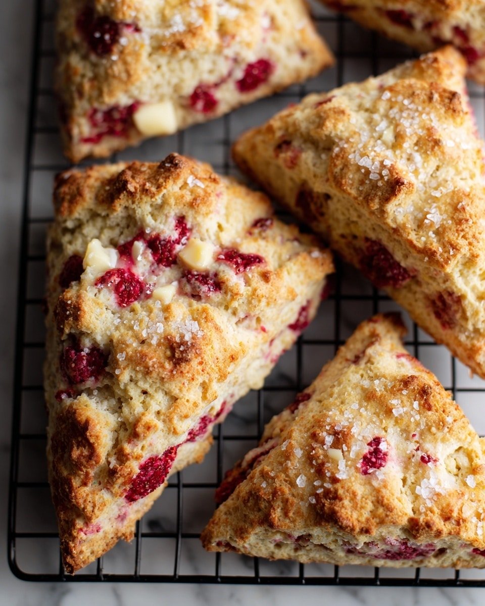 White Chocolate Raspberry Scones Recipe - Recipe Image — White Chocolate Raspberry Scones, raspberry scone recipe, white chocolate scones, easy scones with raspberries, homemade raspberry scones