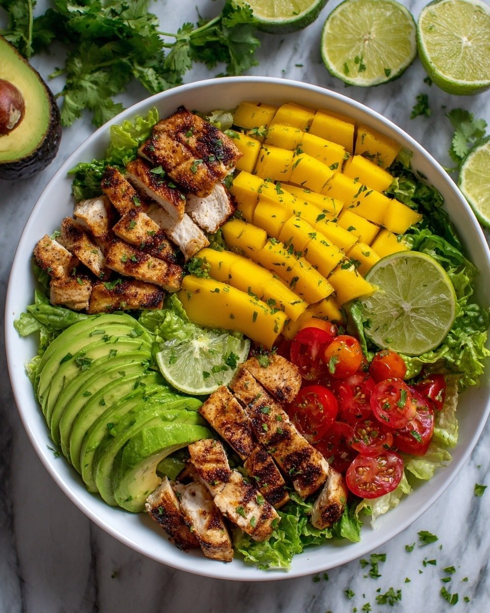 Grilled Sweet Chili Chicken and Mango Salad Recipe - Recipe Image — Grilled Sweet Chili Chicken and Mango Salad, healthy grilled chicken salad with mango, spicy chicken and fruit salad, easy sweet chili chicken dish, vibrant chicken mango salad
