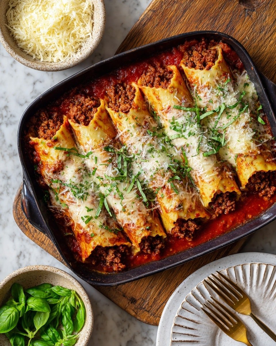 Baked Stuffed Manicotti with Beef and Ricotta Recipe - Recipe Image — Baked Stuffed Manicotti with Beef and Ricotta, Italian baked manicotti, stuffed pasta casserole, comforting beef and ricotta pasta dish, homemade baked manicotti