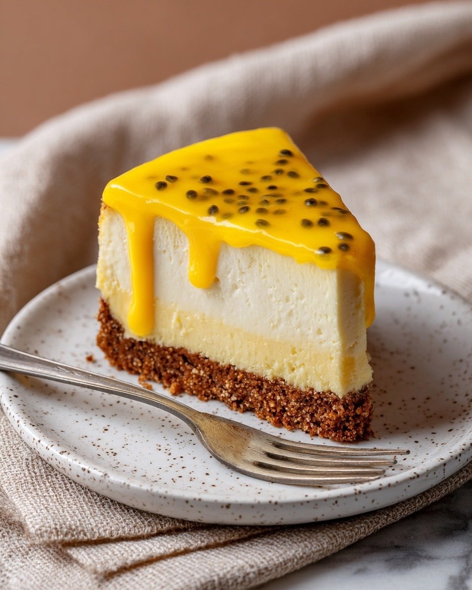 Passionfruit Cheesecake Recipe - Recipe Image — Passionfruit Cheesecake, tropical cheesecake recipe, easy passionfruit dessert, no-bake passionfruit cheesecake, vegetarian cheesecake recipes