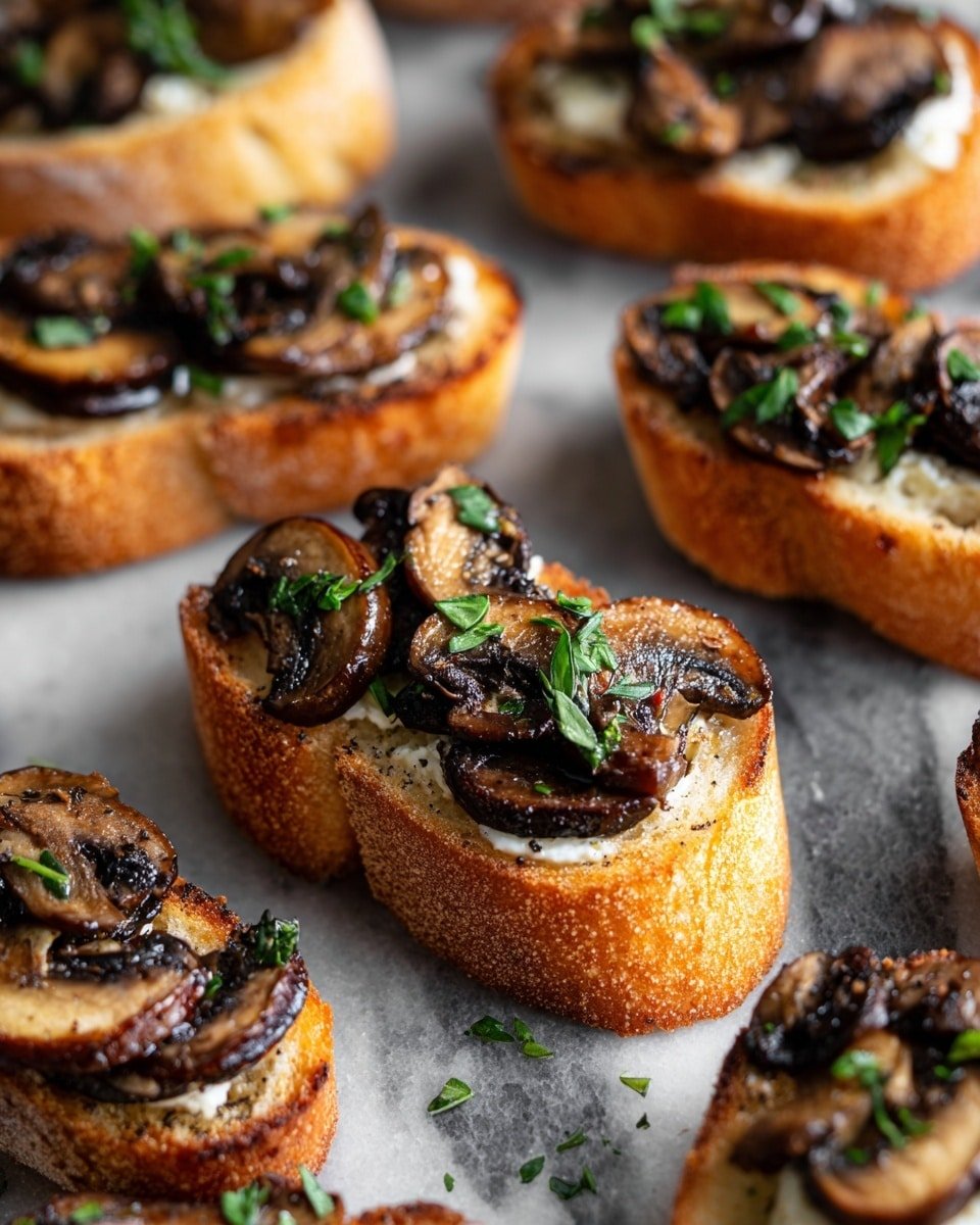 Mushroom and Gruyère Crostini Recipe - Recipe Image — Mushroom and Gruyère Crostini, mushroom crostini recipe, cheesy mushroom appetizer, roasted mushroom crostini, elegant mushroom starter