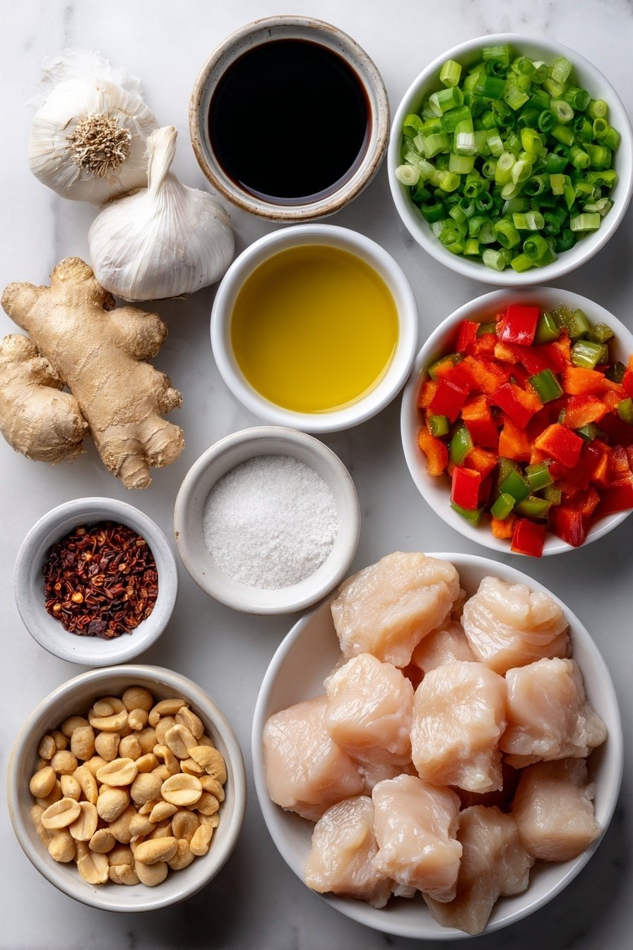Kung Pao Chicken Recipe - Ingredients Image — Kung Pao Chicken Recipe, Chinese stir-fry chicken, spicy chicken dinner, easy Asian chicken recipe, authentic Kung Pao chicken