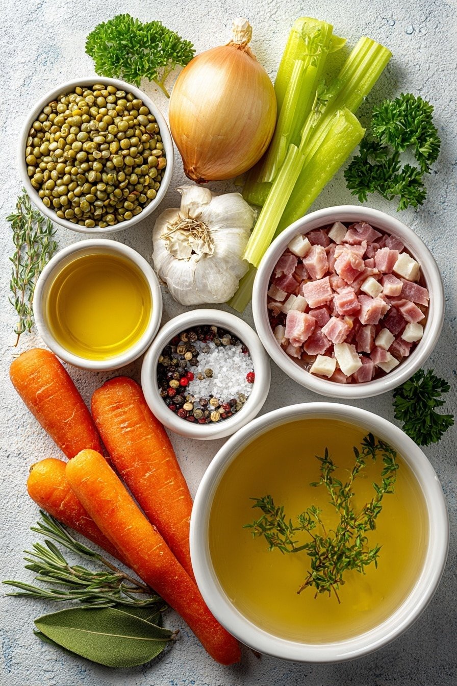 Creamy Split Pea Soup with Ham Recipe - Ingredients Image — Creamy Split Pea Soup with Ham, hearty soup recipes, comforting ham and pea soup, easy vegetarian-friendly soup, nourishing winter soups