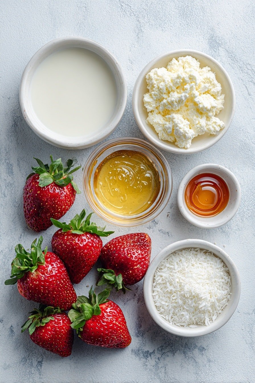 Strawberry Coconut Chia Pudding Recipe - Ingredients Image — Strawberry Coconut Chia Pudding, healthy chia pudding recipes, easy fruit desserts, vegan pudding ideas, refreshing breakfast bowls