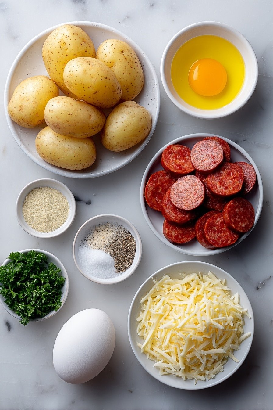 Cheesy Ranch Potatoes with Smoked Sausage Recipe - Ingredients Image — Cheesy Ranch Potatoes with Smoked Sausage, cheesy ranch potato bake, smoked sausage potato skillet, easy cheesy sausage dinner, hearty sheet pan potato recipe