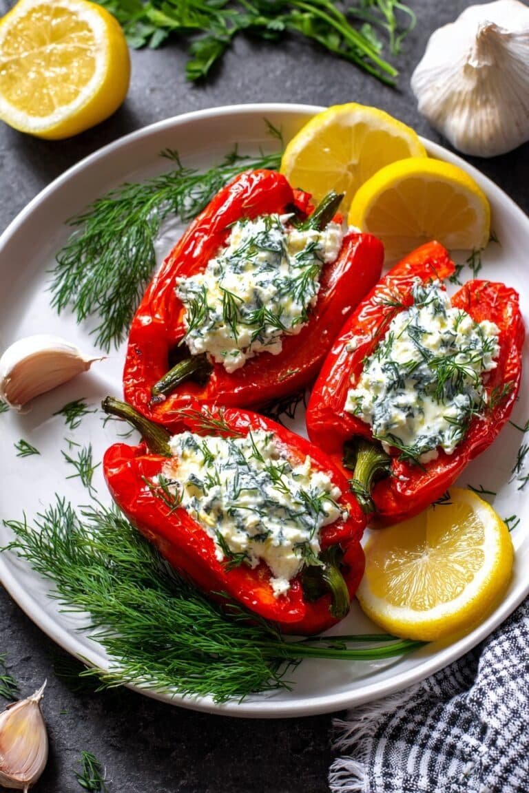 Feta Stuffed Peppers with Lemon Dressing Recipe