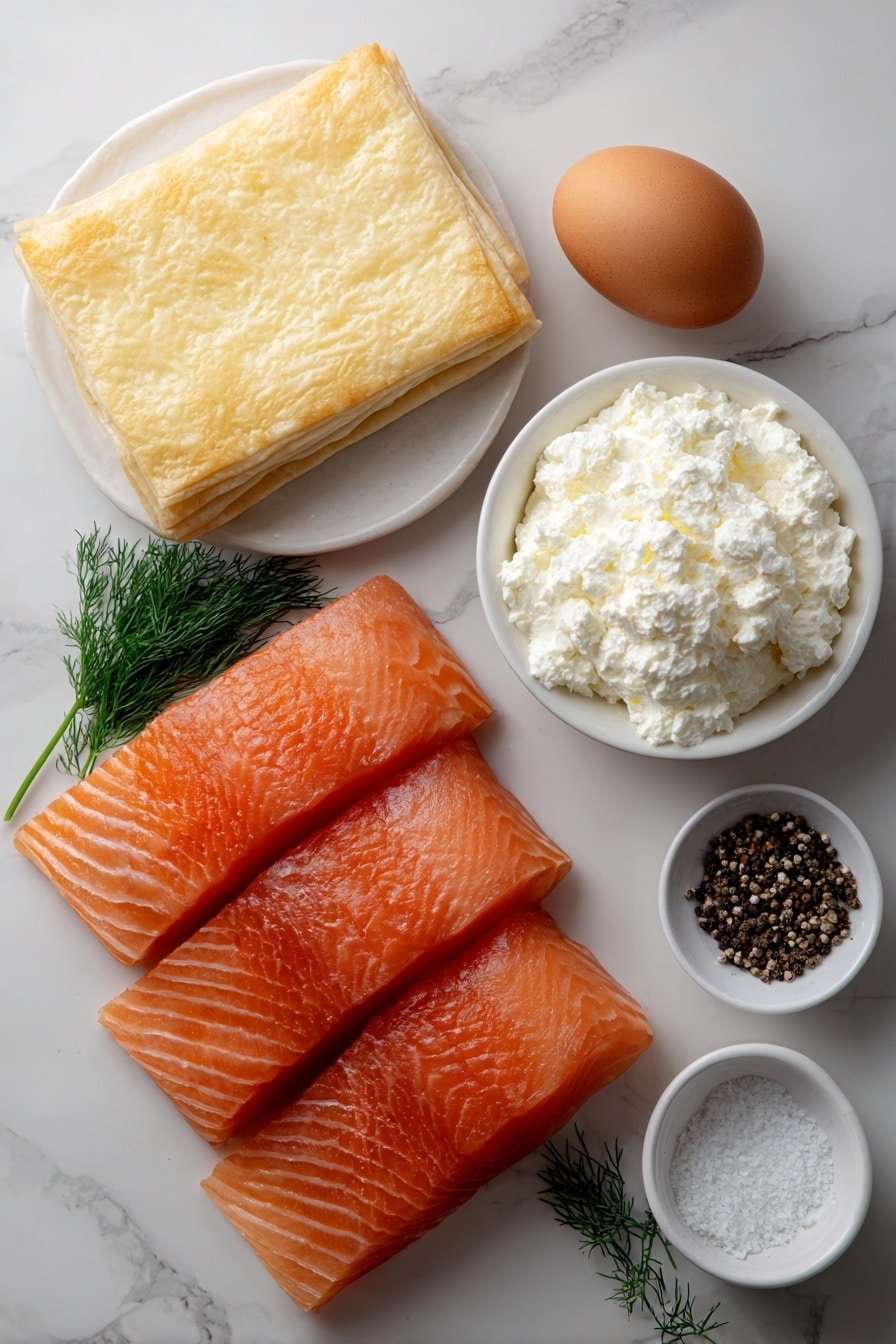 Smoked Salmon Puff Pastry Rolls Recipe - Ingredients Image — Smoked Salmon Puff Pastry Rolls, smoked salmon appetizer, flaky puff pastry with salmon, savory salmon appetizer ideas, easy smoked salmon recipes