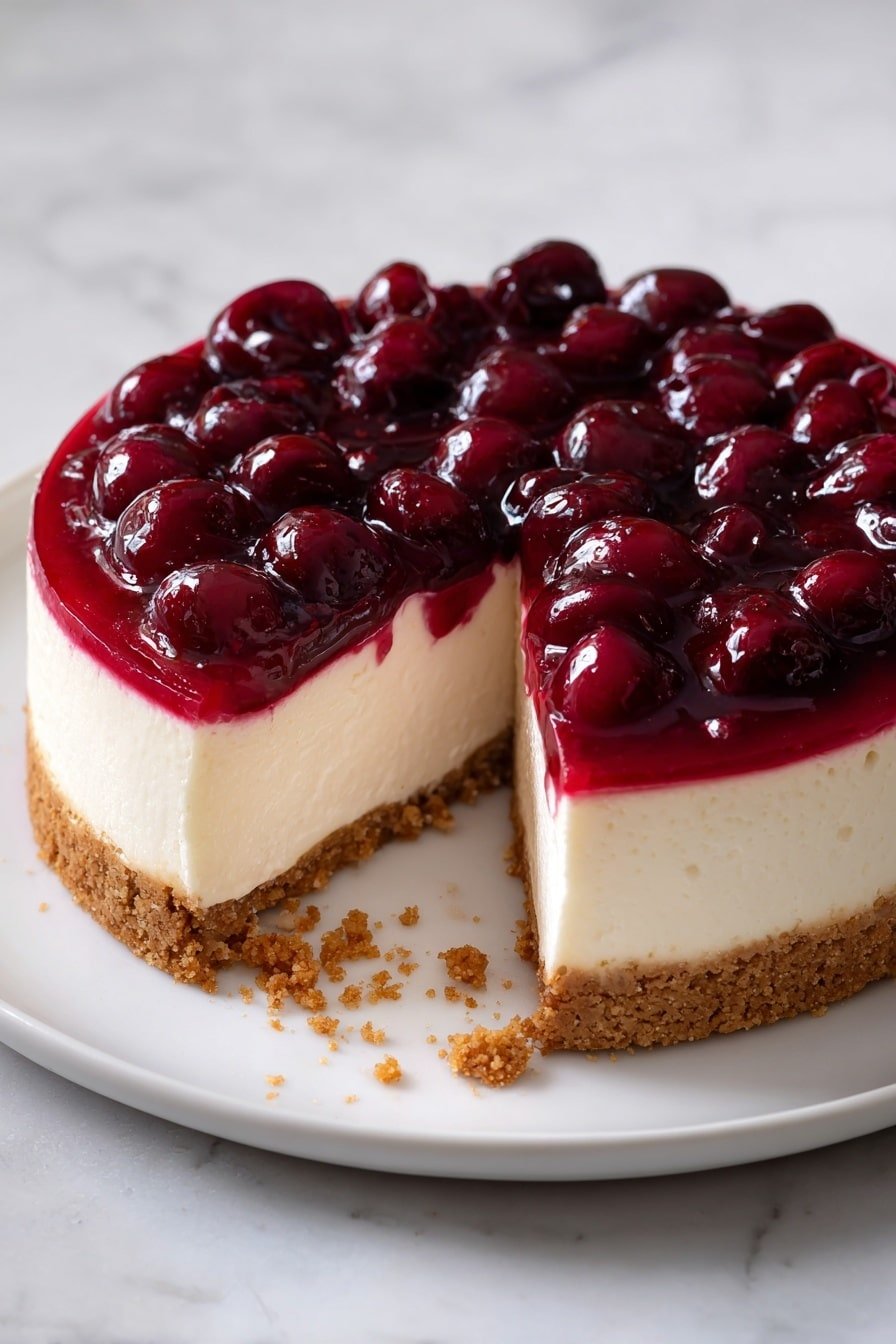 Creamy Cherry Cheesecake Recipe - Article Image 2 — Creamy Cherry Cheesecake, cherry cheesecake dessert, easy cherry cheesecake recipe, no-bake cherry cheesecake, party cheesecake with cherries