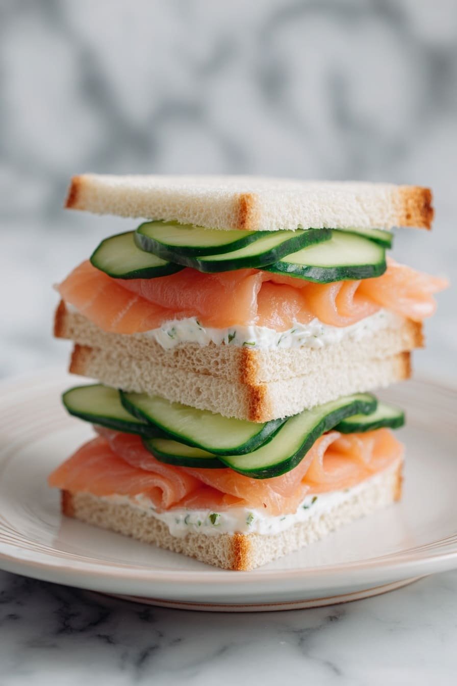 Smoked Salmon & Cucumber Sandwiches Recipe - Article Image 2 — Smoked Salmon & Cucumber Sandwiches, smoked salmon sandwich ideas, elegant finger foods, quick lunch recipes, vegetarian sandwich options