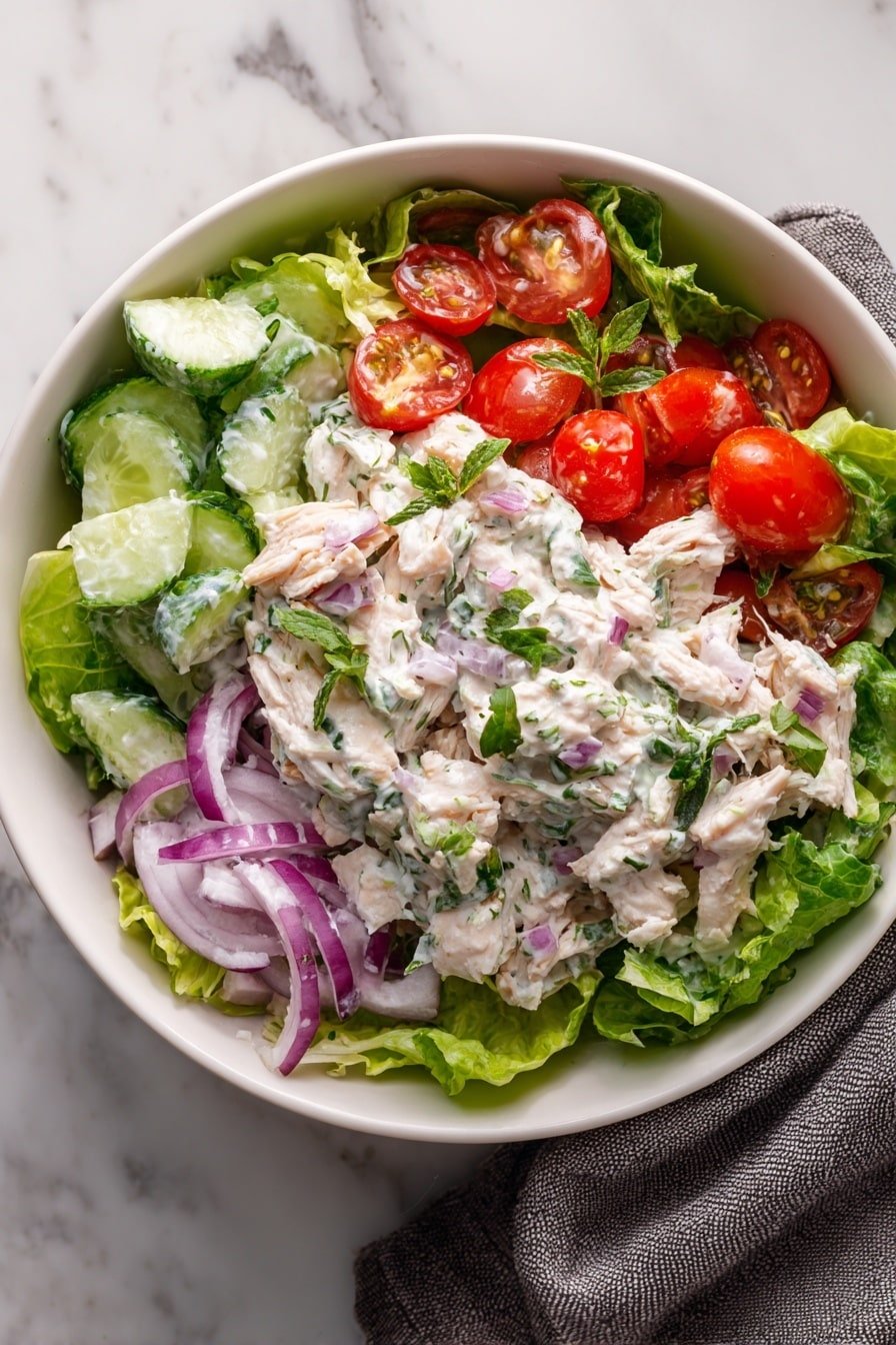 Tzatziki Chicken Salad Recipe - Article Image 1 — Tzatziki Chicken Salad, Greek-inspired chicken salad, easy tzatziki chicken dish, healthy chicken salad recipes, fresh cucumber chicken salad