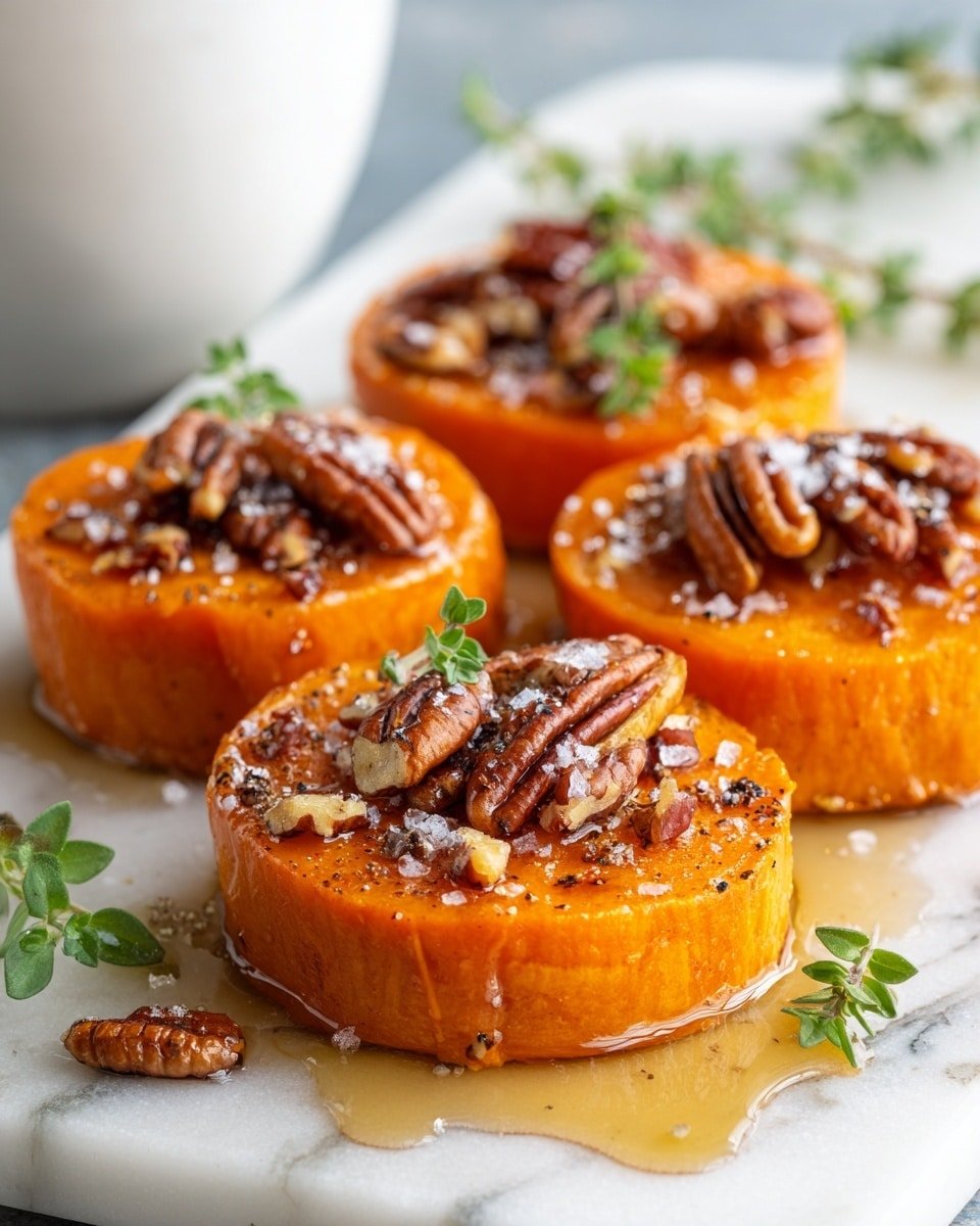 Melting Sweet Potatoes with Pecan Crumble Recipe - Recipe Image — Melting Sweet Potatoes with Pecan Crumble, sweet potato side dish, maple glazed sweet potatoes, roasted sweet potatoes with pecan topping, savory sweet potato recipe