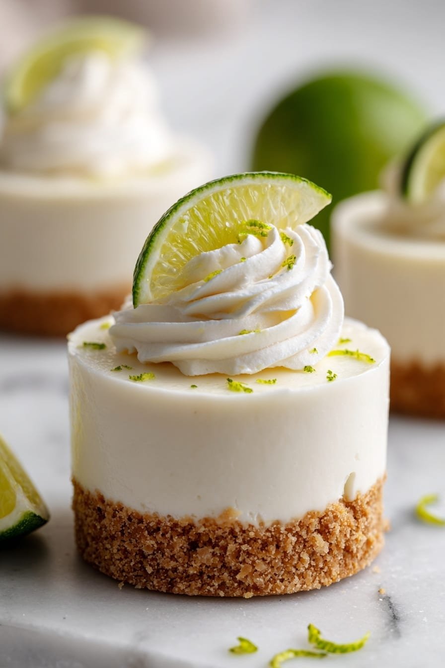 Mini Key Lime Cheesecakes with Kiwi Topping Recipe - Article Image 2 — Mini Key Lime Cheesecakes with Kiwi Topping, Key Lime Cheesecakes with Kiwi, Tropical Mini Cheesecake Recipes, Easy Mini Cheesecake Dessert, No-Bake Cheesecake with Kiwi