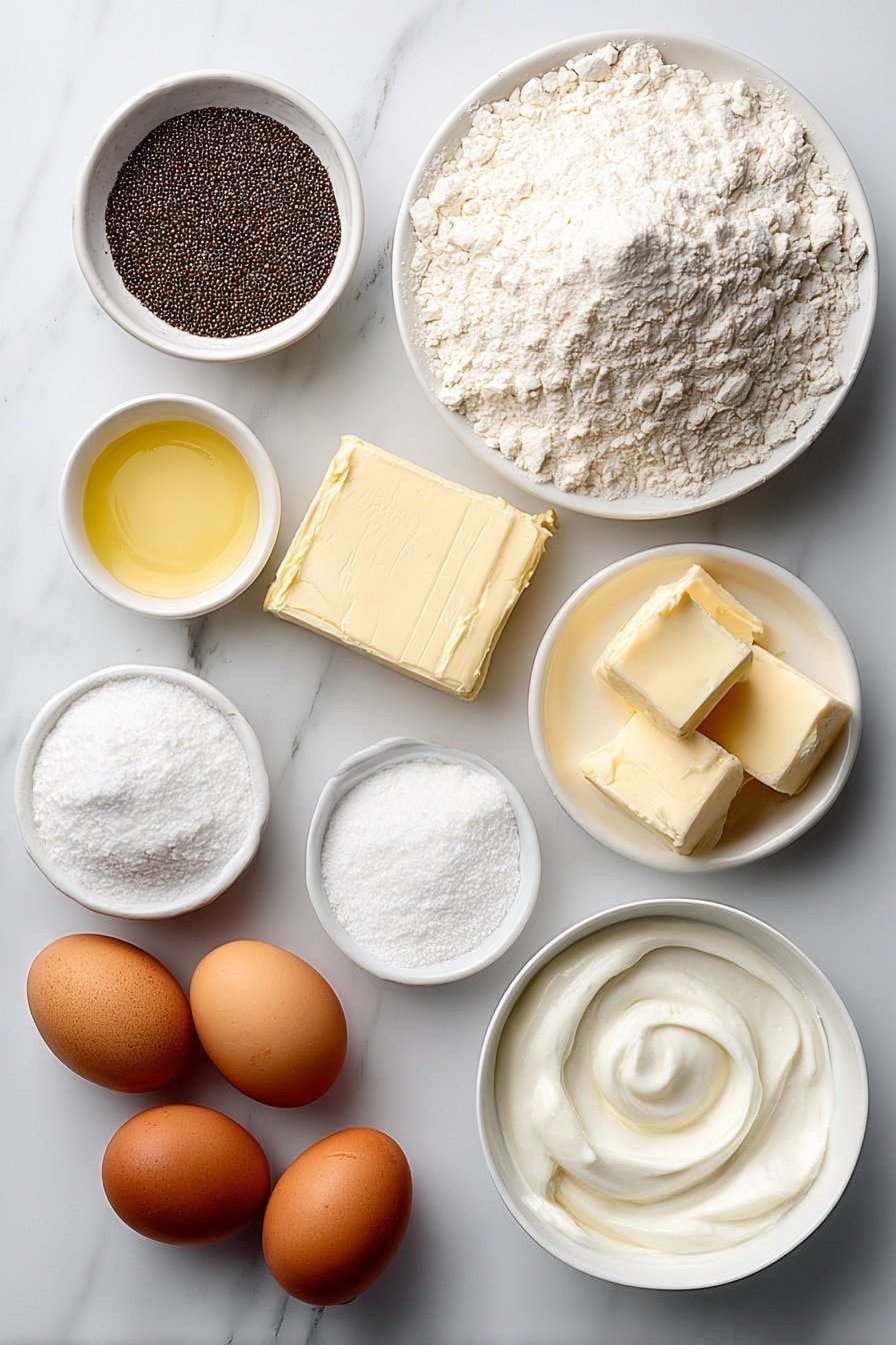 Lemon Poppy Seed Cake with Citrus Glaze Recipe - Ingredients Image — Lemon Poppy Seed Cake with Citrus Glaze, lemon poppy seed cake, citrus glaze cake, easy lemon cake recipe, moist lemon poppy seed dessert