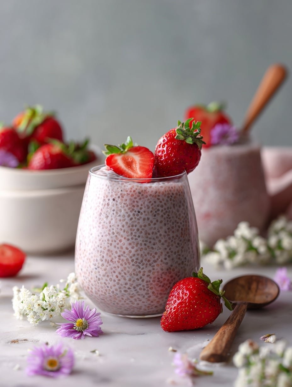 Strawberry Coconut Chia Pudding Recipe - Article Image 1 — Strawberry Coconut Chia Pudding, healthy chia pudding recipes, easy fruit desserts, vegan pudding ideas, refreshing breakfast bowls