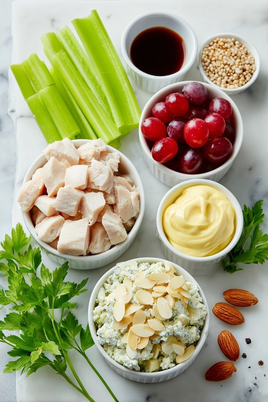 Easy Chicken Salad with Grapes and Almonds Recipe - Ingredients Image — Easy Chicken Salad with Grapes and Almonds, chicken salad with grapes and almonds, simple chicken salad recipe, healthy chicken salad ideas, quick chicken salad lunch