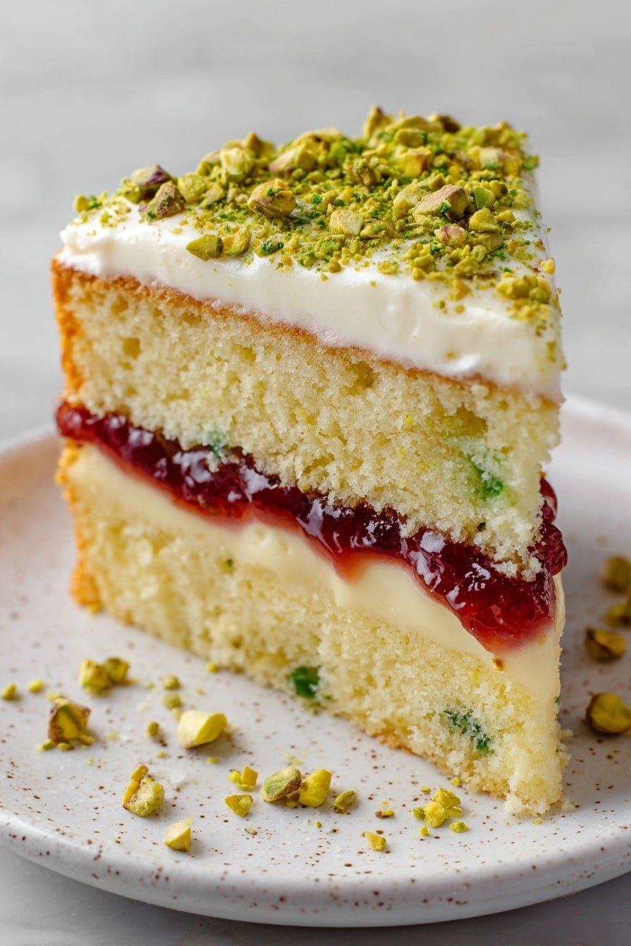 Pistachio Raspberry Cake Recipe - Article Image 1 — Pistachio Raspberry Cake, pistachio raspberry cake recipe, raspberry pistachio dessert, easy pistachio cake with raspberries, homemade pistachio raspberry cake